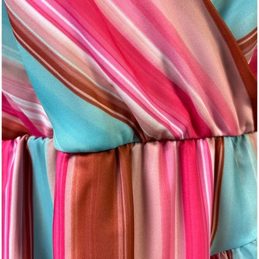 Peach Love California Romper M Multicolor Stripe‎ Surplice Neck Stretch Playful - Picture 4 of 9